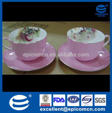 pink glaze gold line fine bone china cup and saucer stock on sale