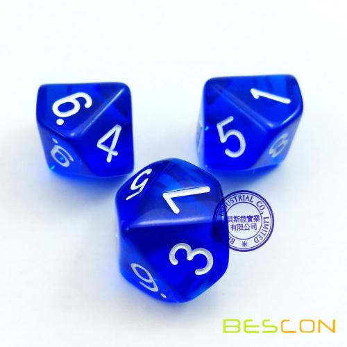 Bescon Polyhedral 10 Seiten Würfel mit Nummer 1-10, blau transparente 10-seitige Würfel, 10 Seiten Würfel 1-10