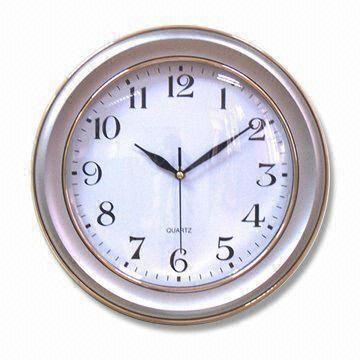 Circular Plastic Quartz Wall Clock, Measuring 34 x 34cm