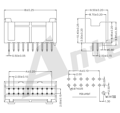 2.0 Pitch SPH Series Dual Row 180 Connector