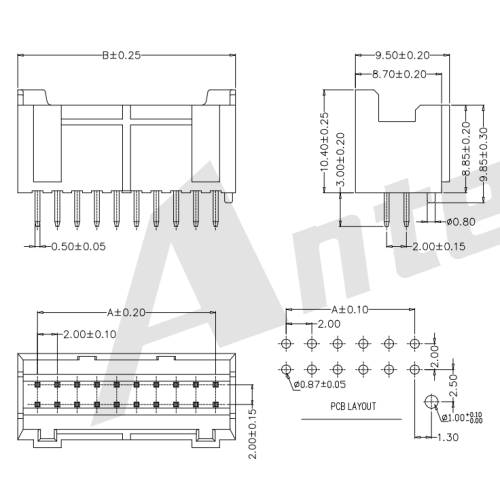 2.0 Pitch SPH -serie Dual Row 180 Connector