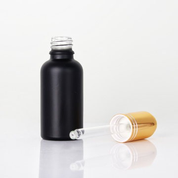 Golden Trigger Screw Cap Black Cosmetic Serum Bottles with Dropper