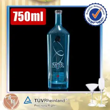 Food grade high flint glass blue color empty 750ml cork vodka bottles