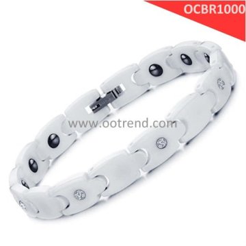 Trendy White Ceramic Bracelets,with germanium and CZ stone inlaid