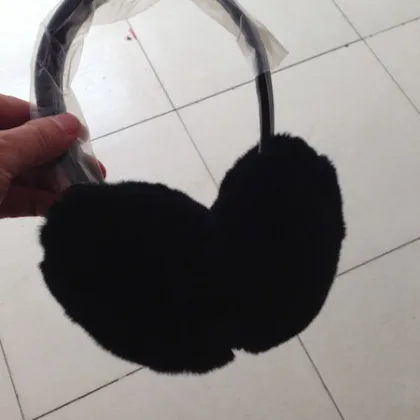 Black Rex Rabbit Ear Cover - Warm Winter Headwear for Kids