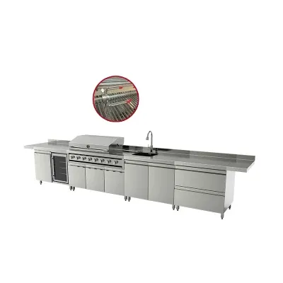 304 Stainless Steel BBQ Gas Grill on Stock Outdoor Kitchen Cabinet