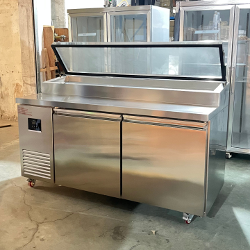 Binlix 2 Door 1.8m Pizza Prep Fridge Work Table Stainless Steel Refrigerator Salad Bar Chiller