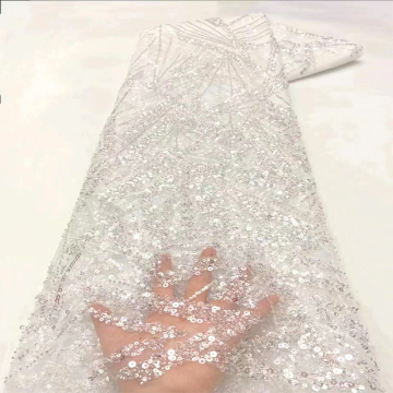 White Beaded Ivory Guipure Lace Fabric for Wedding Evening Dress