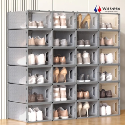 耐久性のある透明な折りたたみ式靴箱。