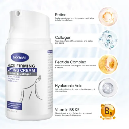 Private Label Retinol Neck Tightening Cream with Collagen, Vitamin B5, Day & Night Firming Anti-Aging Neck Repair Cream