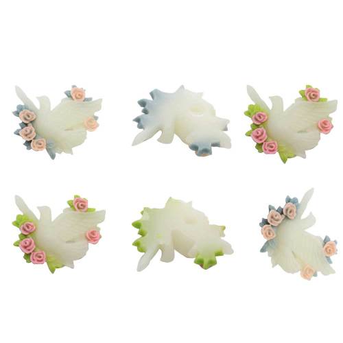 Hottest White Peace Dove Artificial Bird With Flower Resin Flatback Decoration Cabochon DIY Jewelry Finding Scrapbook Accessory