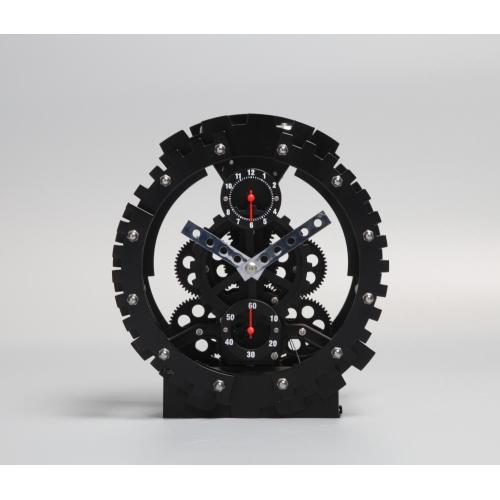 Horloge engrenage de table ronde noire