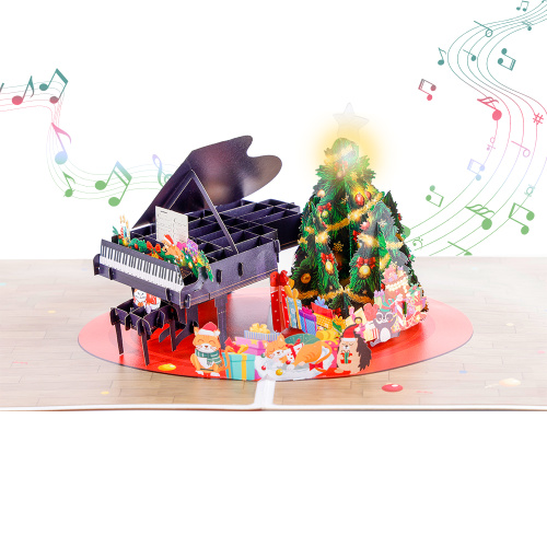 Biglietto musicale pop-up natalizio 3D per pianoforte