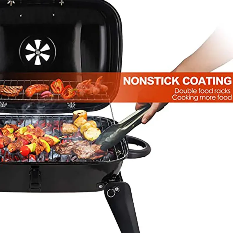 18 Inch Stainless Steel Suitcase-Style Smoker Portable Folding Table Top Grill