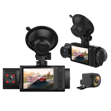 3-Channel 1080p Dash Cam with Front and Rear Cameras - Night Vision DVR for Cars and Taxis