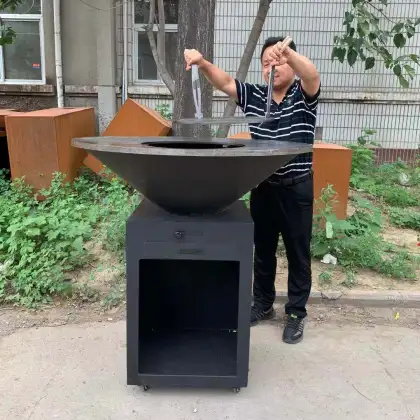 Corten Steel Outdoor BBQ Grill: Square Fire Pit and Charcoal Barbecue