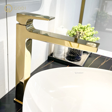 GODI Gold Gloden Color Special Design Brass Bathroom Basin Faucet