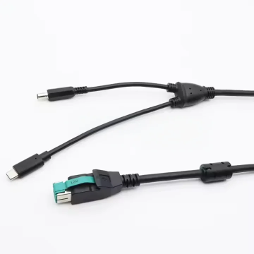 OEM 12VPowered USB CORE to TYPE-C Male +DC5.5 X 2.1 Male Cable 2 m Black Connection Cable for POS Machine Equipment