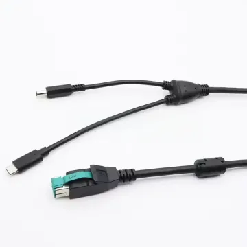 OEM 12VPowered USB CORE to TYPE-C Male +DC5.5 X 2.1 Male Cable 2 m Black Connection Cable for POS Machine Equipment