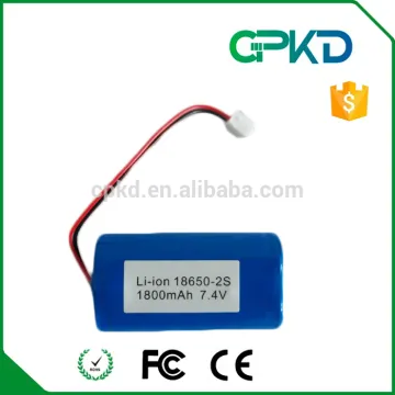lithium ion battery pack 7.4v 1800mah 18650 battery pack with wires and connector