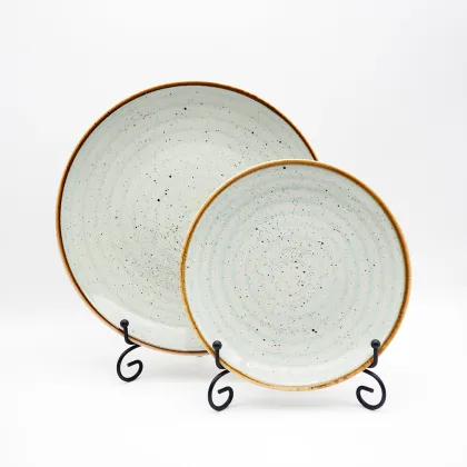 Personalized tableware home life metal frame with sesame dot color glaze tableware set