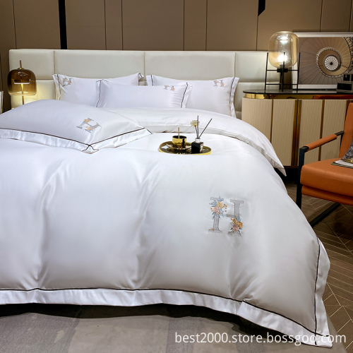 High-End Three-Piece Embroidered Summer Ice Silk Bedding Set - European Style Wholesale