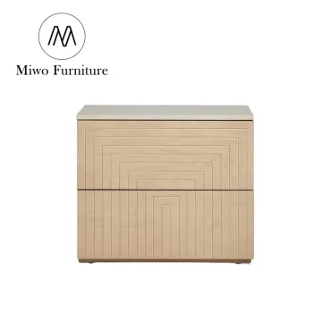 Wooden 2 Drawer Travertine Nightstand for Modern Retro Style