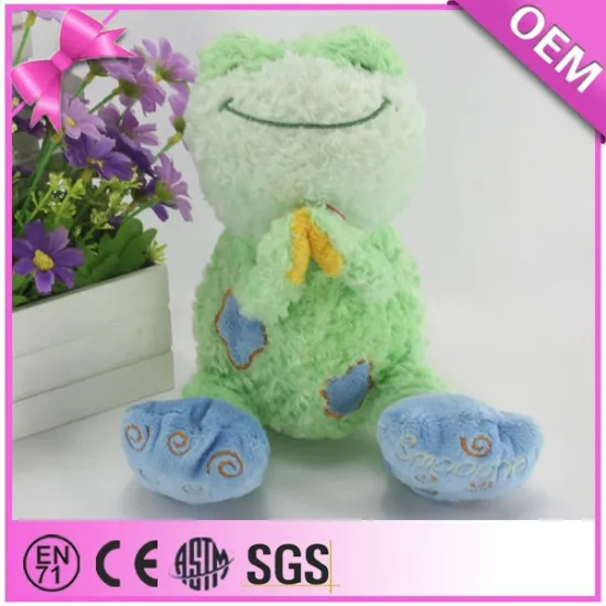 Soft fabric custom embroidered stuffed green frog plush toy