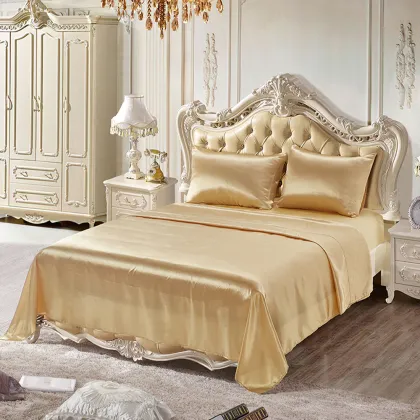Summer Cooling Luxury Royal Yellow Comfortable Silk Satin Bedding Set