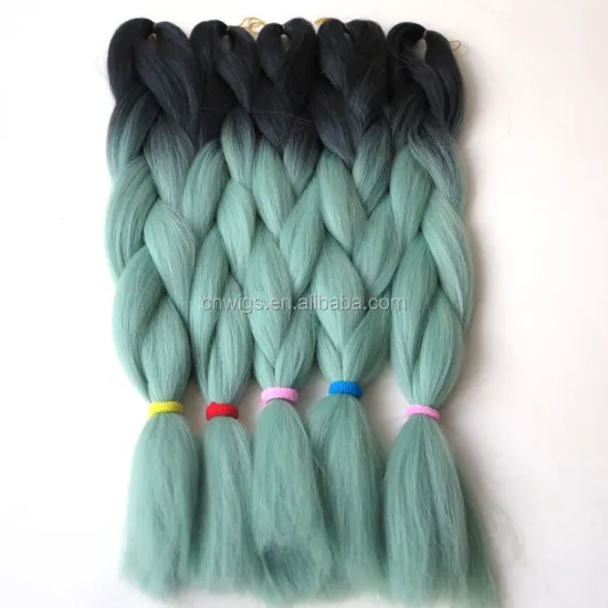 (10pcs/lot) Folded Length 24" multi colored two tone synthetic jumbo braiding hair black&dull green