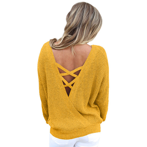 Ladies Sleepwear V Back Sweaters for Women Long Sleeve Pullover Factory