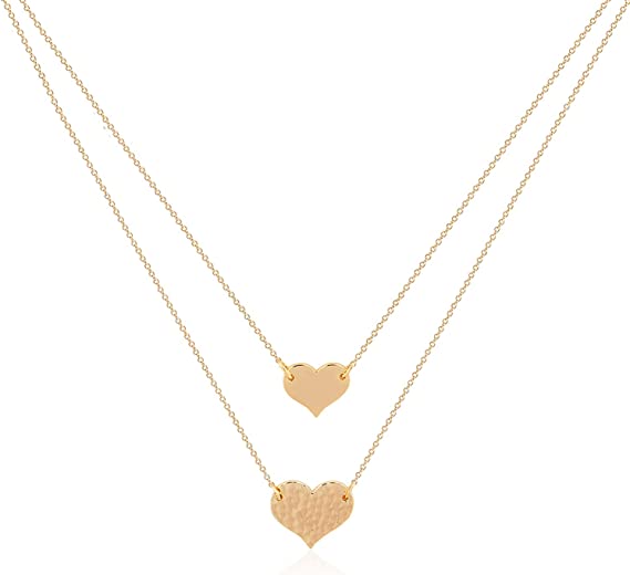 Layered Heart Necklace Pendant Handmade Gold Plated