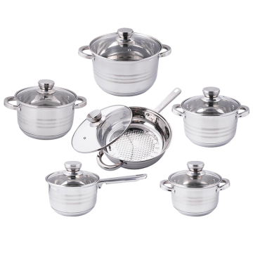 Set alat memasak keluli tahan karat - kuali dan periuk 12 pcs