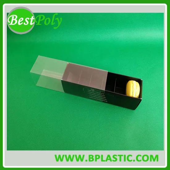 Custom macaron paper boxes with clear plascti sleeve
