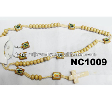 free wood rosary bead necklace set