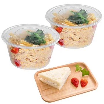 Disposable Plastic Round Food Containers with lids - Suitable for Microwave and Salad Bowls