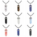 Natural Stone Bullet Shape Pendant Necklaces Chains Hexagonal Prism Chakra Reiki Crystal Jewelry for women men