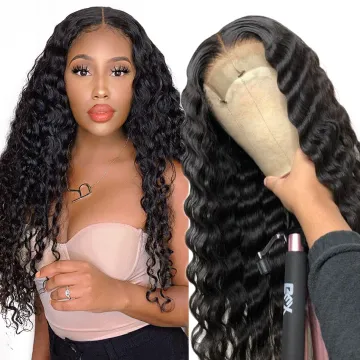 Natural Color Deep Wave Curly Glueless Lace Wig Human Hair Virgin Cuticle Aligned Glueless Lace Front Wig Brazilian Human Hair