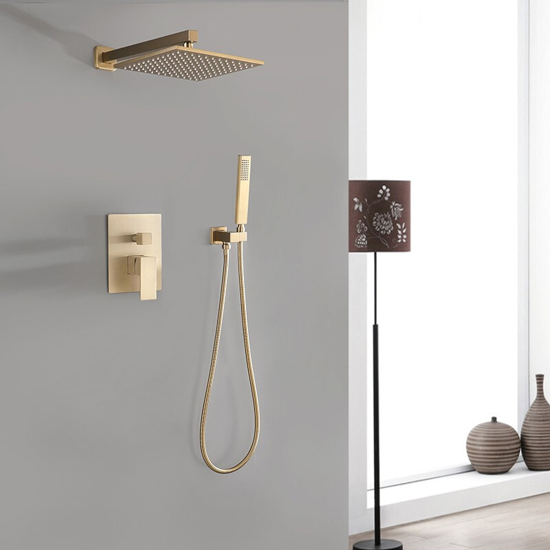 Brushed Gold Concealed Brass Bathroom 2-Function Shower Set