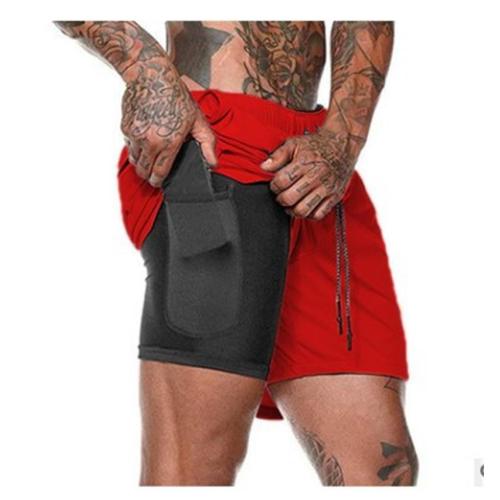 Allenamento maschile in esecuzione 2 in 1 Pantaloncini con tasca