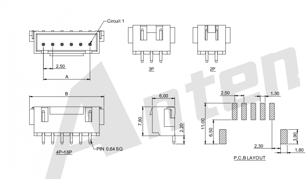 2,50 mm toonhoogte 90 ° Wafer SMT-type connector series