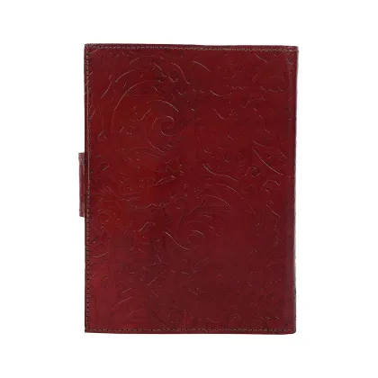 Customizable Red Leather Diary with Traditional Pattern