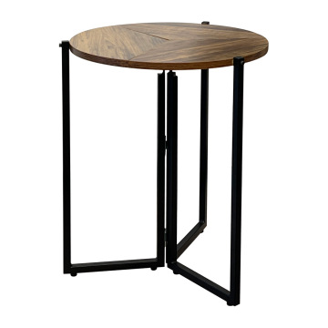 Rustic Round Coffee Table with Metal Frame for Living Room and Small Spaces