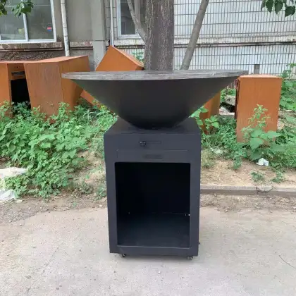 Corten Steel Outdoor BBQ Grill: Square Fire Pit and Charcoal Barbecue