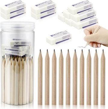 Short Round Wood Pencils with Eraser - 48 Pack Set for Hotel, School, and Office