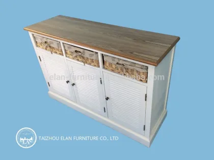 wooden kitchen cupboard furniture solid wood cabinet set with rattan basket drawers