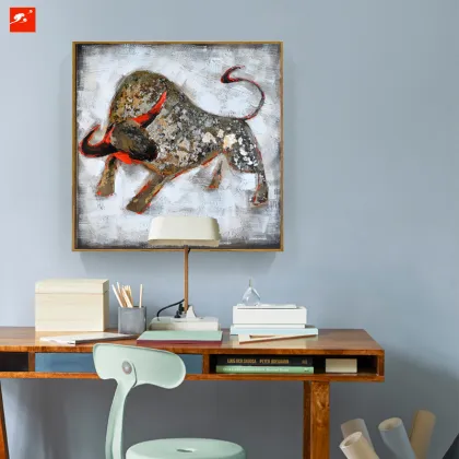 Mural-Style Bull Ox Oil Painting
