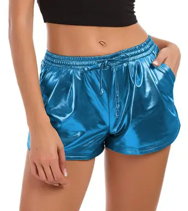 New Blue Metallic Shine Athletic Dance Shorts For Women Metallic Shorts