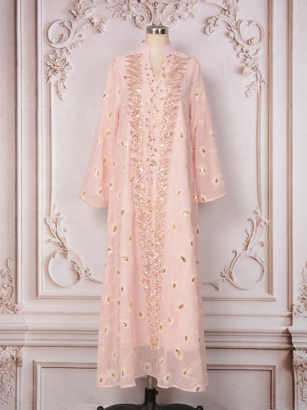 Luxury Floral Embroidery Abaya Dress Detail