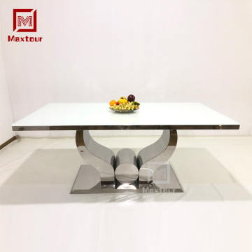 Modern Stainless Steel Base Tempered Glass Top Dining Table Set - Silver Metal Home Dining Room Furniture